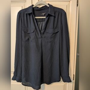 Premise Navy Blouse with White Polka Dots